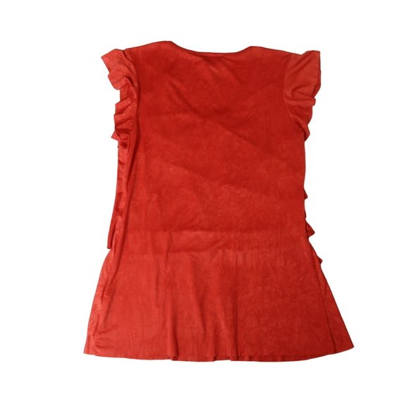 izBYER Top Women's Cap Sleeve V-Neck Blouse Asymmetrical Ruffle Red Small - Picture 4 of 9